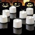 thumbnail image 1 of Homemory Paquete de 12 velas LED sin llama, funciona con pilas, más de 200 horas de velas falsas, velas votivas eléctricas LED parpadeantes para Halloween, Navidad, decoración de mesa central de boda, 1 of 4