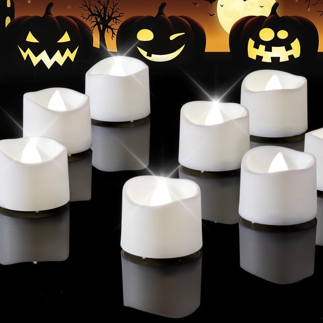Homemory Paquete de 12 velas LED sin llama, funciona con pilas, más de 200 horas de velas falsas, velas votivas eléctricas LED parpadeantes para Halloween, Navidad, decoración de mesa central de boda