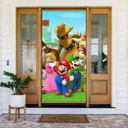 Super Mario Cartoon Door Cover Decorated Banner Tapestry Home Decoration Holiday Party Supplies Door Banner Porch Sign Banner 72.8 x 35.4 Inch