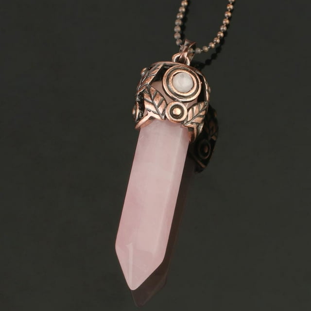 Natural Crystal Stone Pendants Antique Copper Column Energy Female Men Necklaces
