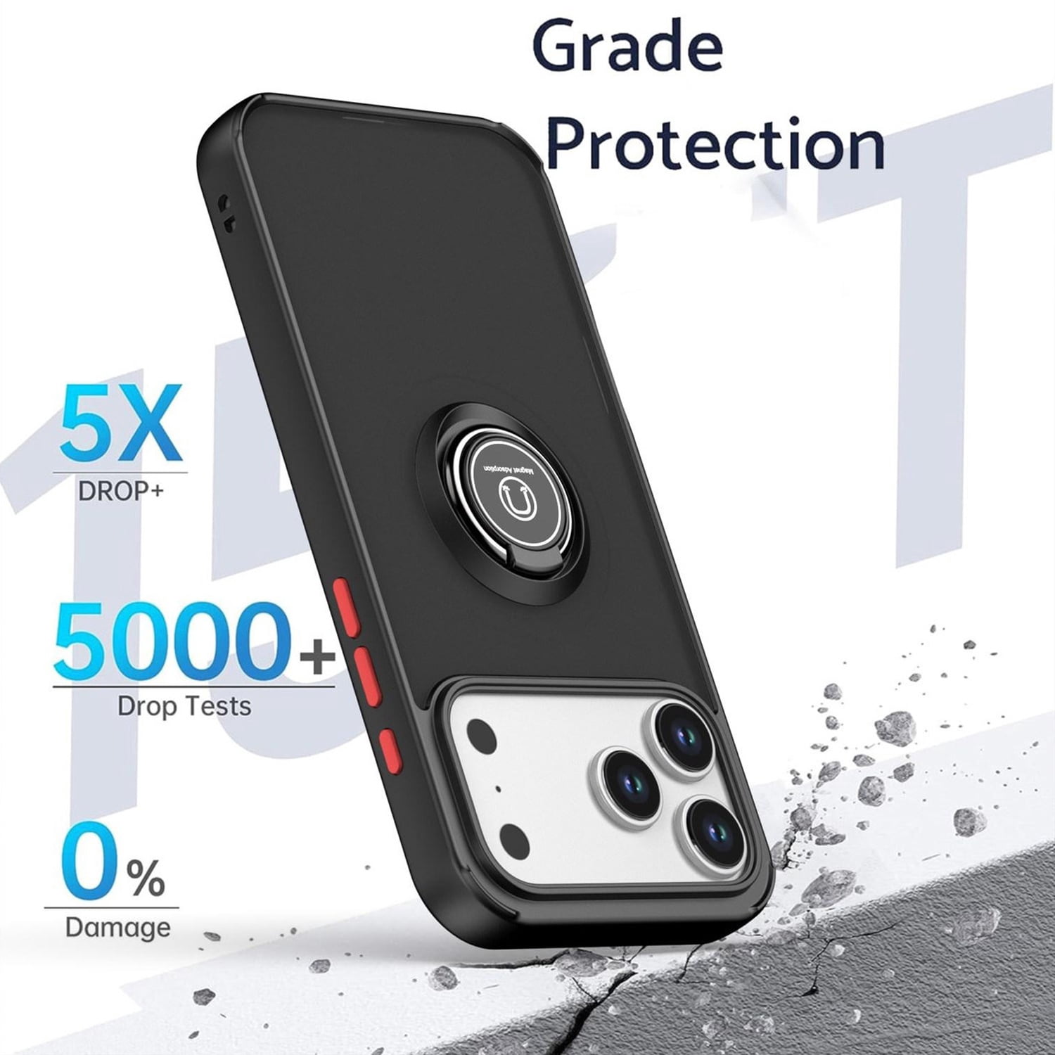 Matte Ring Case for iPhone 17 Pro - Black & Orange