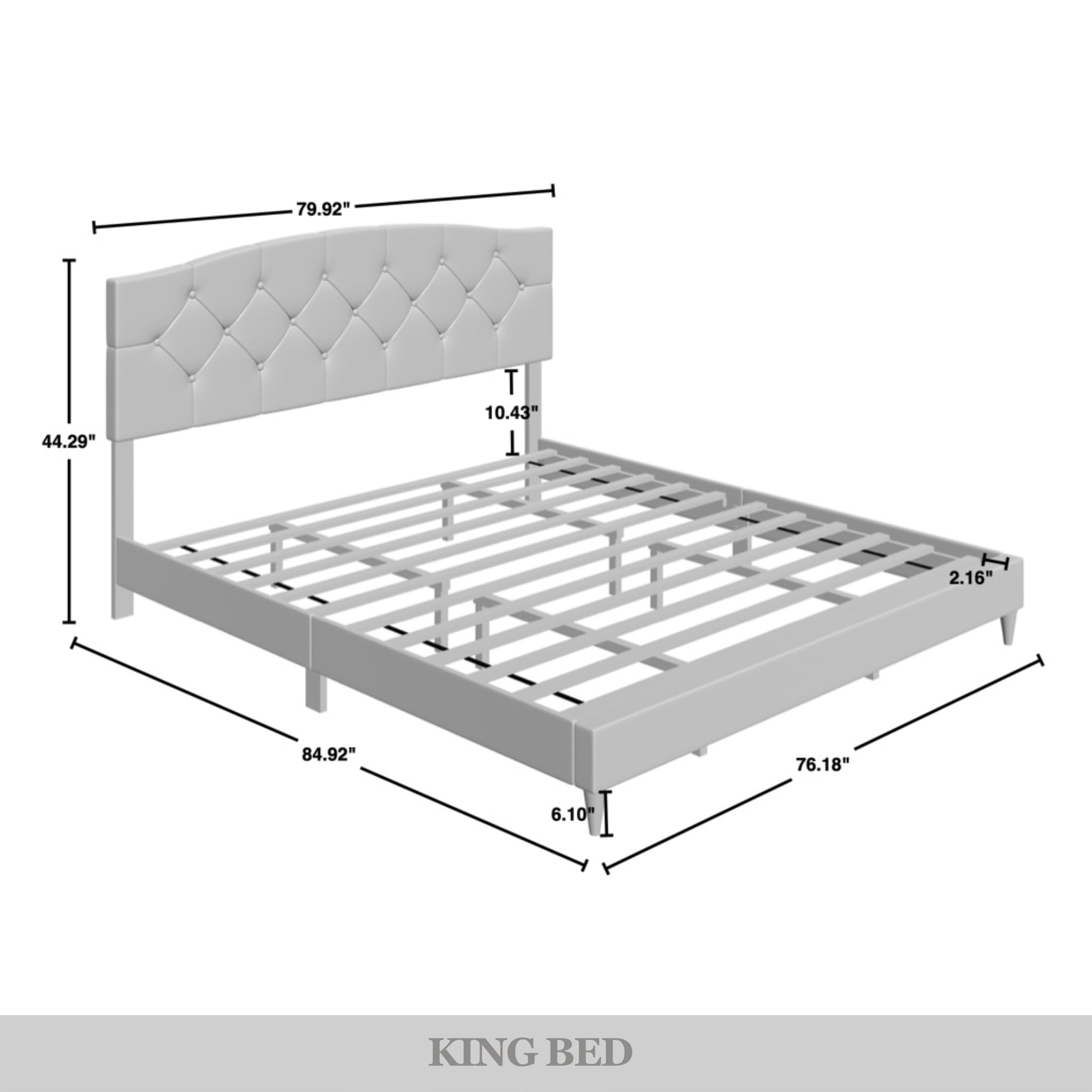 Castle Place Button Tufted Linen Upholstered Platform Bed, Light Grey, King