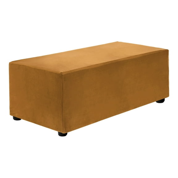 Stretch Ottoman Cover Rectangular Square Ottoman Slipcover with Elastic for Foot Stool Living Room Bedroom Fit Length 83-101cm / 32.68"-39.76", M-Large, Camel