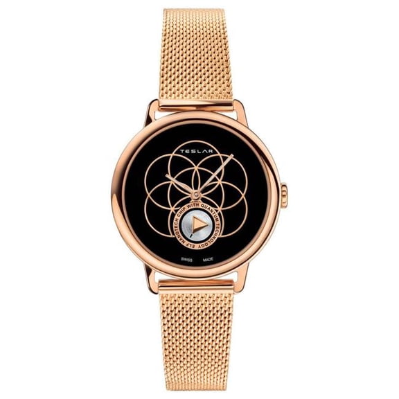 Teslar WTTM004 36 mm Re-Balance T-2 Black Dial Womens Watch, Rose Gold Strap