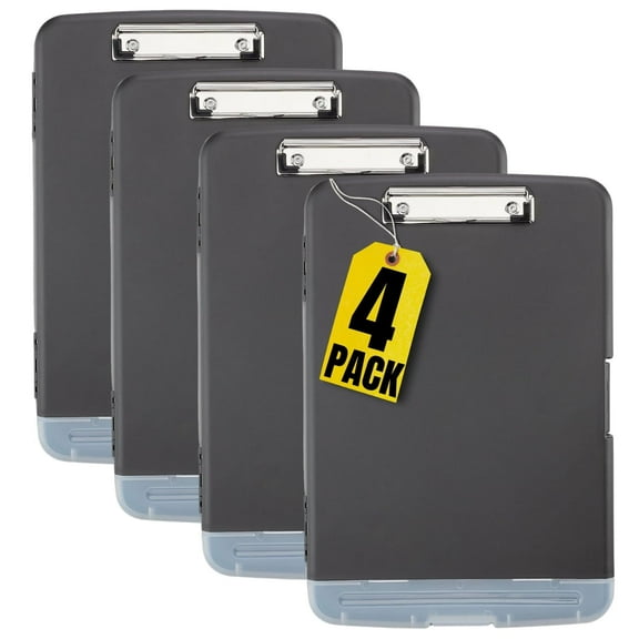 1InTheOffice Clipboard with Storage Box, Plastic Storage Clipboard, Black 4 Pack