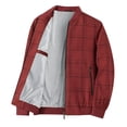 thumbnail image 3 of Smsaxvxz Men's Zip Up Bomber Jackets Casual Plaid Lightweight Collared Coat Business Casual Versatile Spring Fall Jacket Red M, 3 of 4