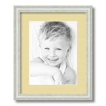 ArtToFrames 13x16 Matted Picture Frame with 9x12 Single Mat Photo Opening Framed in 1.25 Off White Wash on Ash and 2 Buttercup Mat (FWM-4098-13x16)