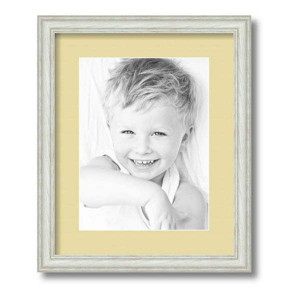 ArtToFrames 13x16 Matted Picture Frame with 9x12 Single Mat Photo Opening Framed in 1.25 Off White Wash on Ash and 2 Buttercup Mat (FWM-4098-13x16)