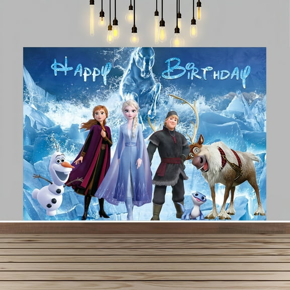 Frozen Happy Birthday Anime Cartoon Theme Backdrops Banner Birthday Party Decor Supplies(5x3ft)