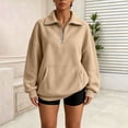 thumbnail image 2 of Sudadera con Cuello Simulado con Cierre para Mujer, Holgada, Cuello Alto, Manga Larga, Suéter Tipo Pulóver con Bolsillos, Estampado Sólido, Sudadera Casual de Otoño sin Capucha, 2 of 8