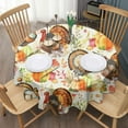 thumbnail image 3 of Happy Thanksgiving Turkey Fall Leaves Pumpkin Round Tablecloth 60" X 60",Wrinkle Wipeable Table Cloth for Kitchen Dining Room Picnic Patio Party, 3 of 6