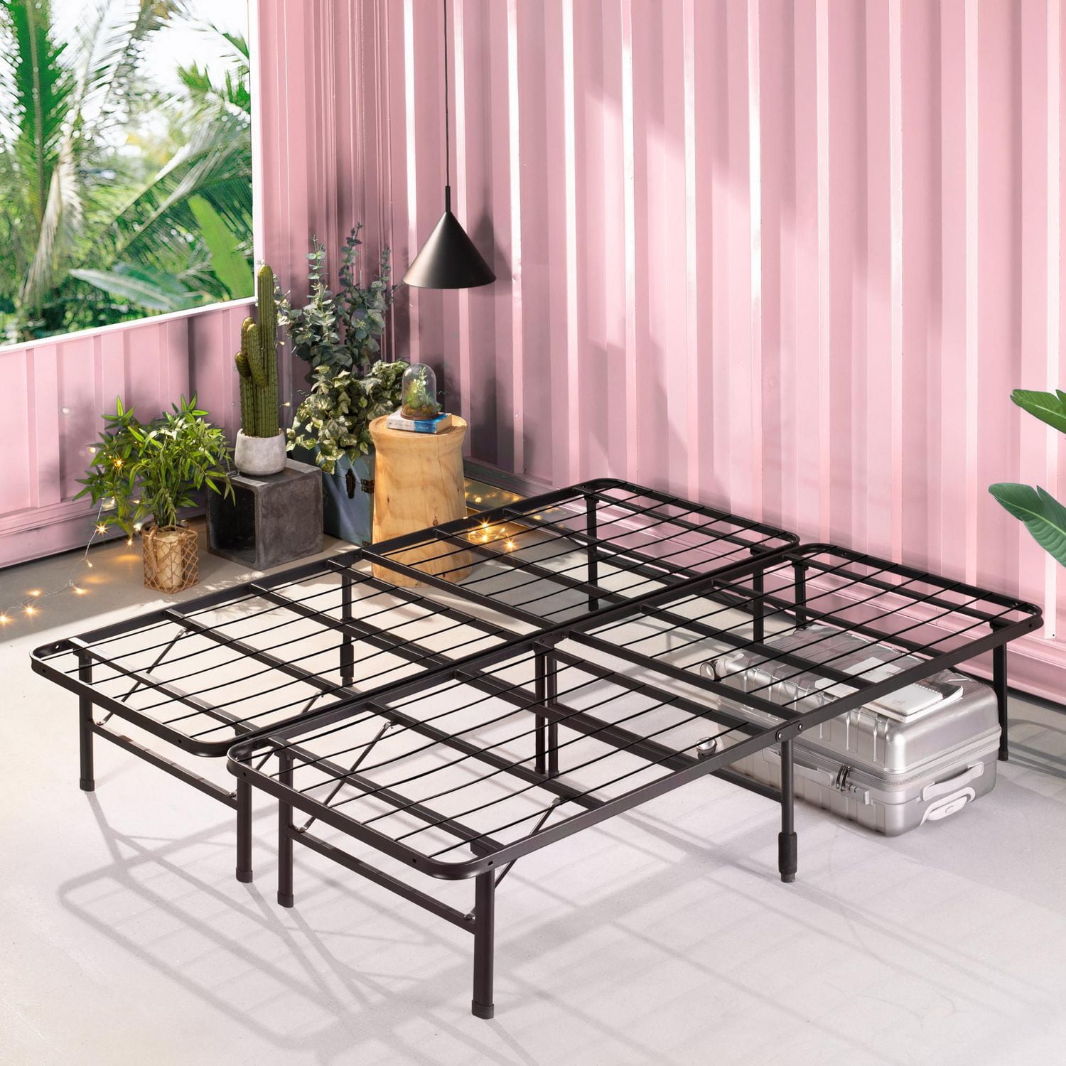 Zinus SmartBase Queen 14 inch Portable Folding Metal Platform Bed Frame, No Tools or Box Spring Needed, Black