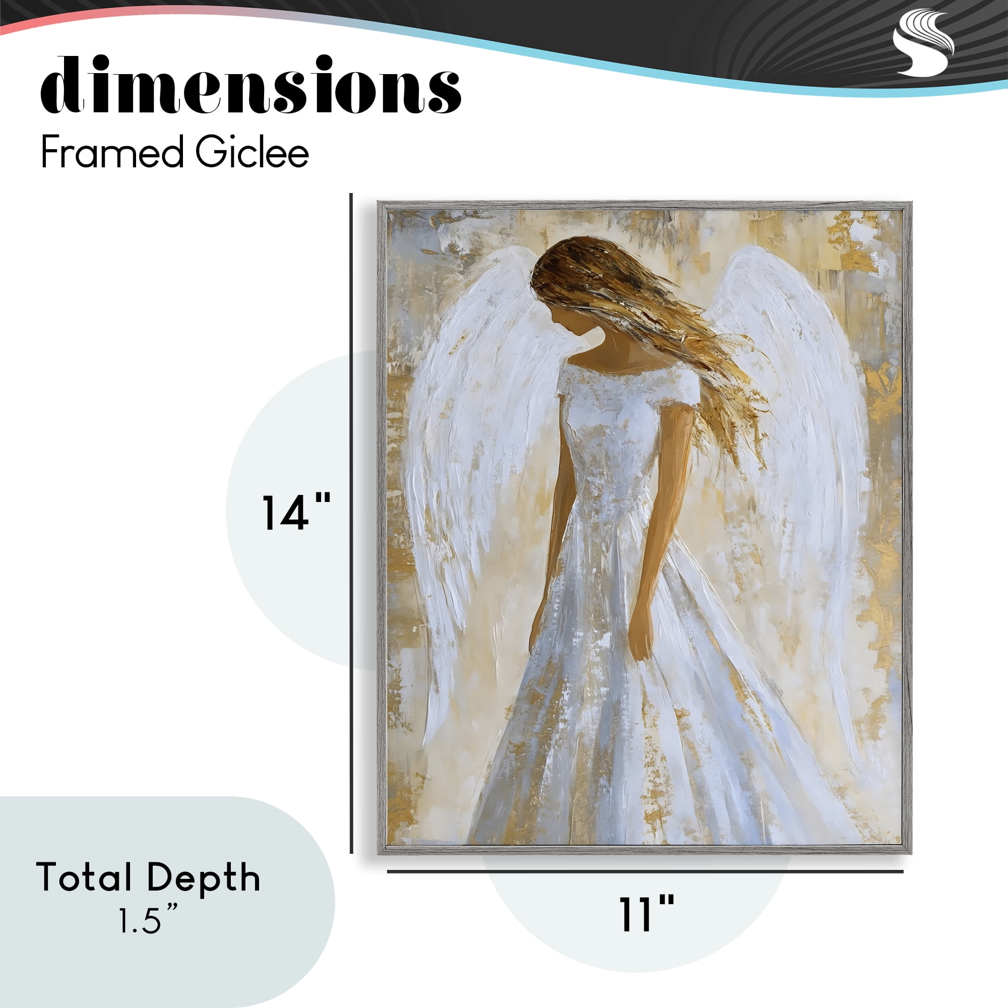 Holy Angel In White Gray Framed Giclee Art, design by Franklyn Gregory
