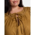 thumbnail image 3 of Terra & Sky Women's Plus Geo Eyelet Cotton Mini Dress with Long Sleeves, Sizes 0X-5X, 3 of 4