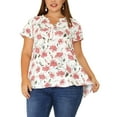thumbnail image 1 of Agnes Orinda Hauts pour Femmes Grande Taille Fête des Mères Rétro à Fleurs Col en V à Étages Manches Courtes Blouses 4X Rose Blanc, 1 of 7