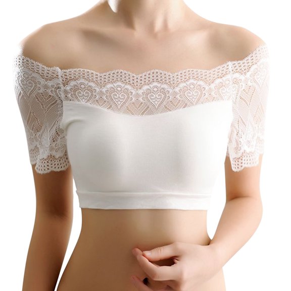 Xijirk Tank Tops Convertible Padded Bralette Tube Top Basic Layering Short Sleeve Off Shoulder Bandeau Bra Camisole Tops for Women,White,One Size