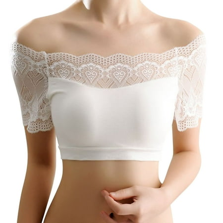 

Womens Padded Bandeau Bra Short Sleeve Convertible Bralettes Basic Layer Off Shoulder Tube Top Bra
