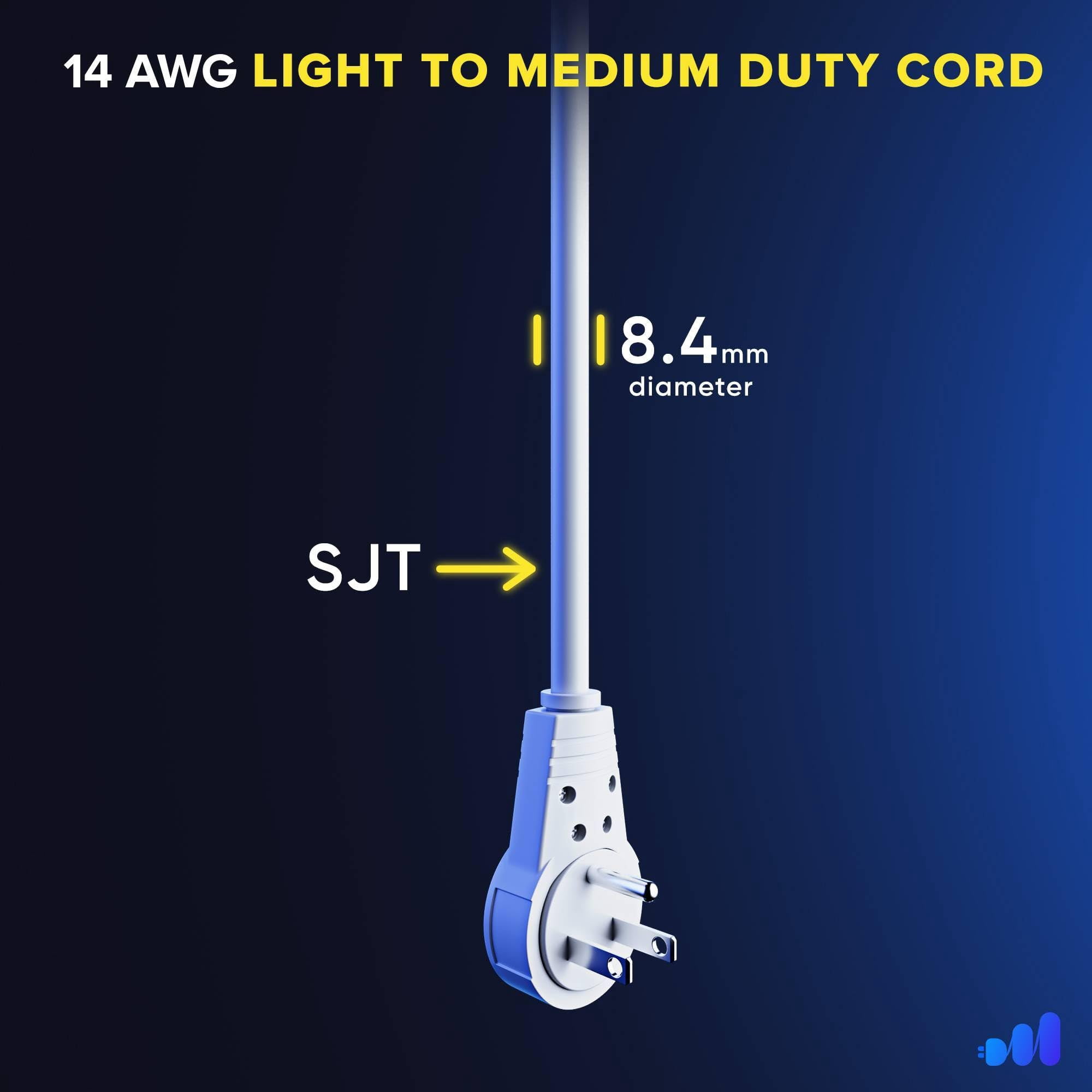 Maximm Cable 0.5 Feet 14Awg 360° Rotating Flat Plug Extension Cord/Wire, 3 Prong Grounded Wire, Heavy Duty Extension Cord - UL Certified - White, 2 Pack