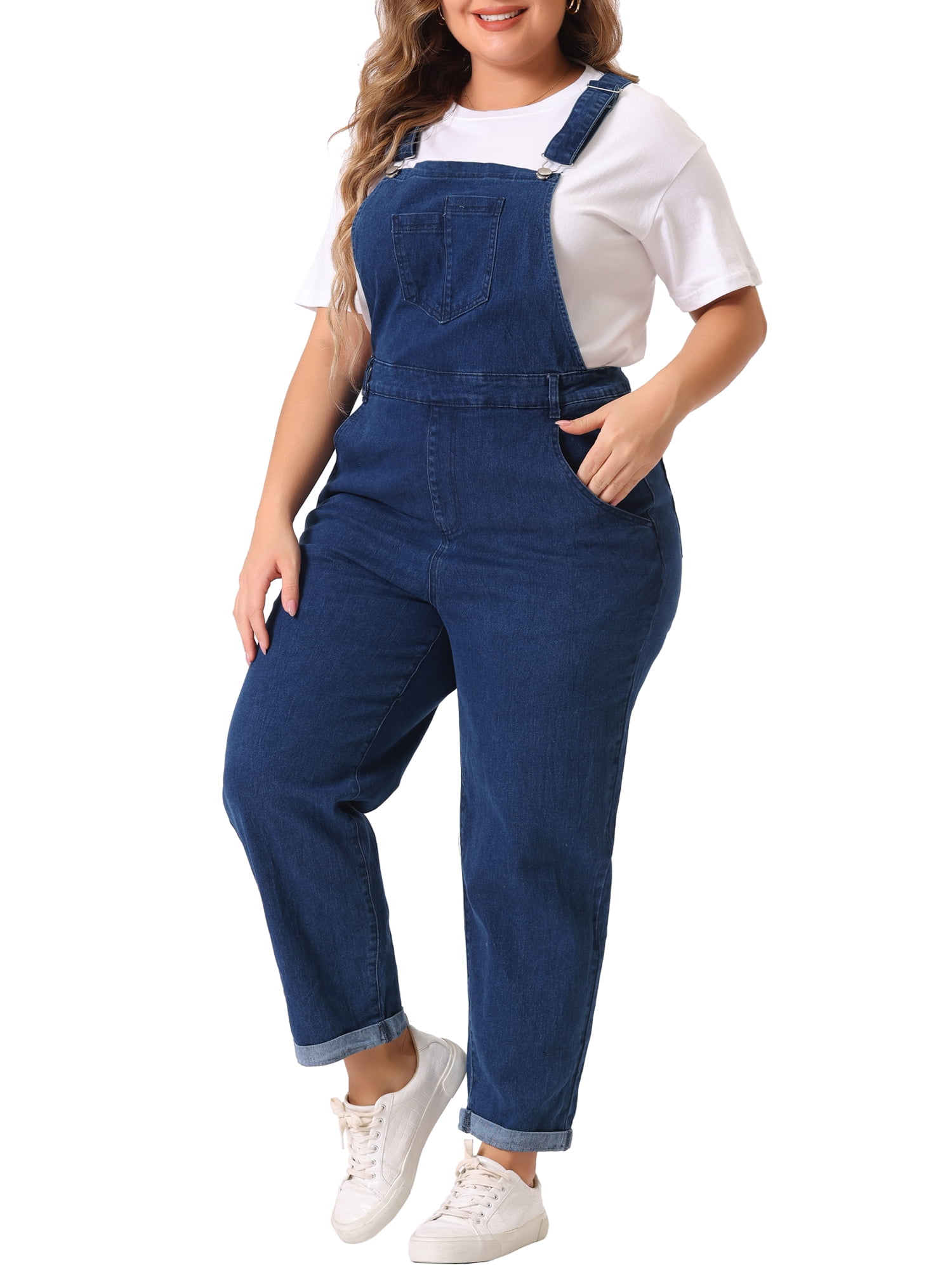 DARING DIVA Women's Plus Size Adjustable Bib Overalls Jeans Pants 3X Dark Blue