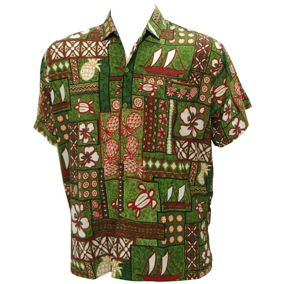 HAPPY BAY Men's Holiday Beach Casual Hawaiian Aloha Shirt S Shamrock Green, Boho Prints Summer Vacation Holiday
