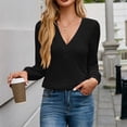 thumbnail image 6 of ATOYSOY Casual Cotton Linen Loose Shirts for Women Outwear Fall Solid Color Tops Trendy Deep V Neck Pullovers Long Sleeve Tees Black L, 6 of 6