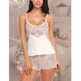 thumbnail image 3 of Conjunto de pijama sexy para mujer Cami de encaje y pantalones cortos Ropa de dormir de satén de dos piezas Blanco medio Jormftte WRMH-1297-9, 3 of 6