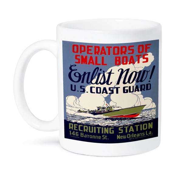 3dRose, US Coast Guard Operators of Small Boats Enlist Now Recruiting Poster, 15oz Mug