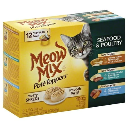 Meow Mix Meaty Pate Toppers Seafood & Poultry Cat Food Variety Pack, 12-Count