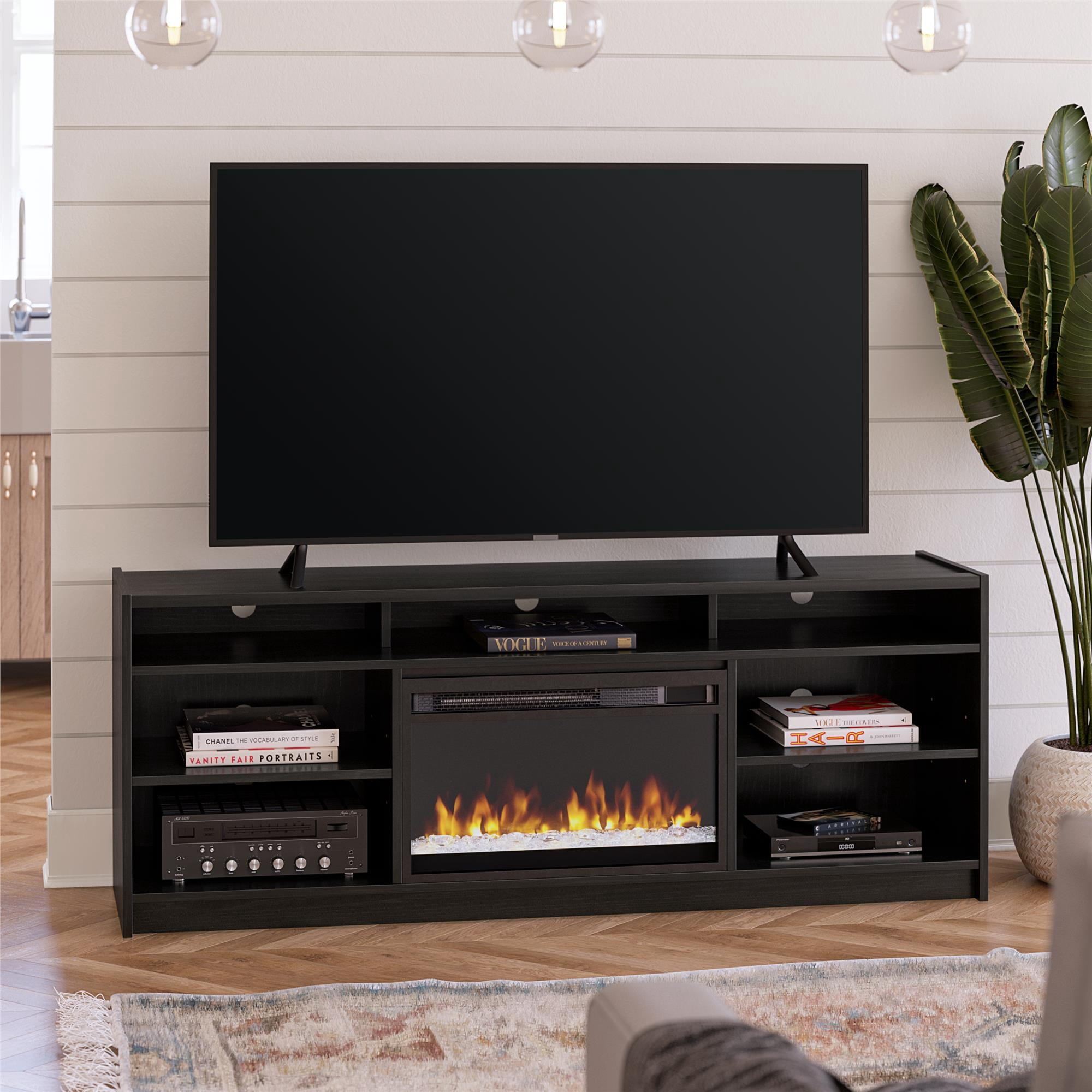 Ameriwood Home Luna Fireplace TV Stand for TVs up to 75", Nightfall Oak