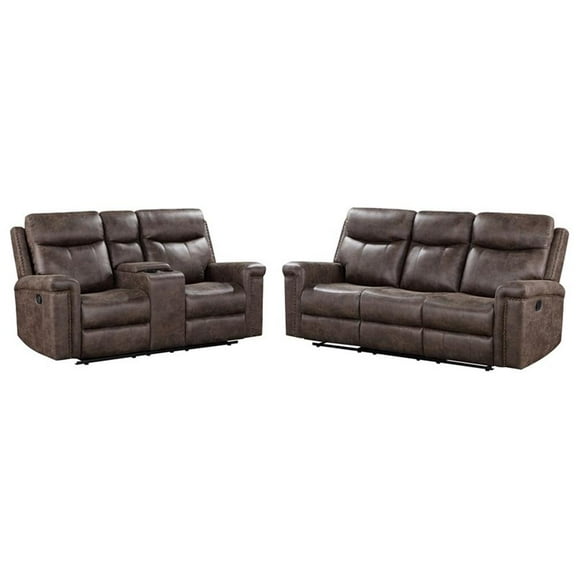 Pemberly Row 2-Piece Fabric Power Loveseat and Sofa Set in Mocha