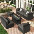 thumbnail image 6 of SUNCROWN 8-Piece Outdoor Patio Furniture Sofa Set All-Weather Wicker Sectional Conversation Set with Modern Glass Coffee Table, Cushions and Fire Pit Table, Grey, 6 of 7