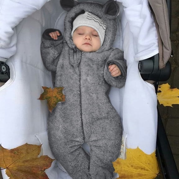 gljltg Baby Snowsuit Bear Ear Hooded Jumpsuit Fleece Romper Zipper Winter Coat Outfits