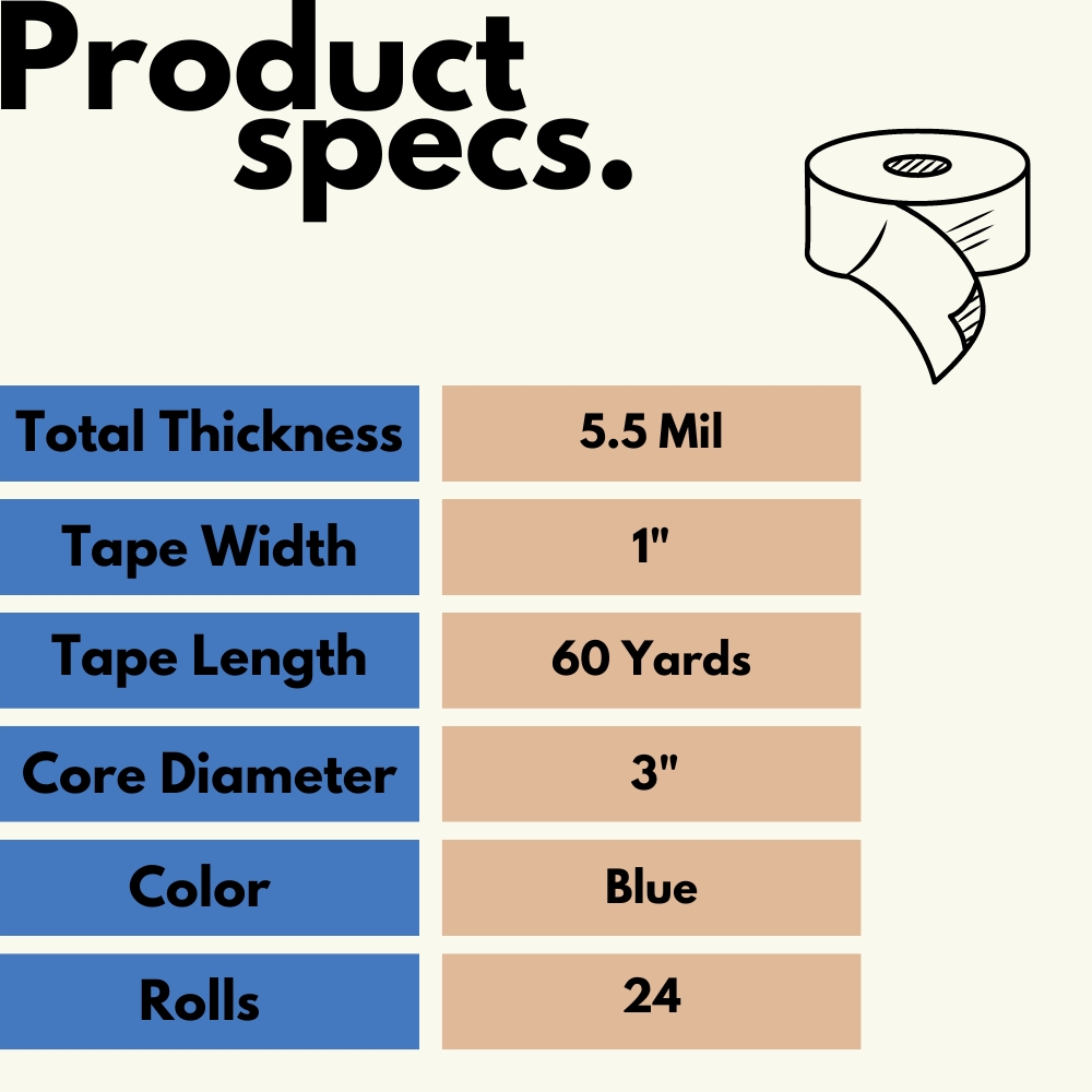 SSBM 5.5 Mil, Painters Masking Adhesive Tape Multi-Use, Surface Protection and Versatile, Blue, 1" x 60 Yards, 3 Core, 24 Rolls