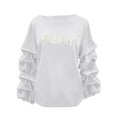 thumbnail image 5 of ClodeEU Women's Christmas Print Sweatshirt ,Ruffle Long Sleeve Round Neck Loose Fit Pullover Tops White,Womens Plus M, 5 of 7