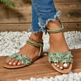 thumbnail image 2 of Flower Dress Sandals for Women 2025 Beach Summer Open Toe Flats Elastic Ankle Strap Slingback Sandals, 2 of 7