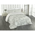 thumbnail image 2 of Ambesonne Grey Quilted Coverlet 3 Pcs, Paisley Blooming Flowers, King Size, Grey, 2 of 4