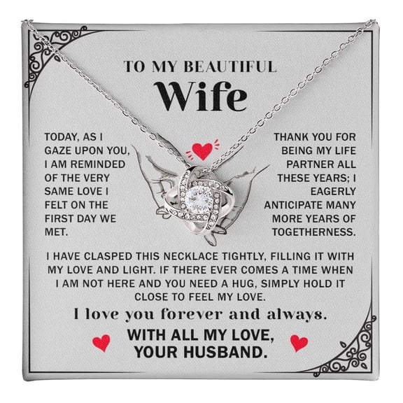Jewelry To My Wife - I Love You Forever Necklace From Husband, Romantic Birthday Anniversary Valentine Her Quote 04 #1467, White Love Knot Necklace
