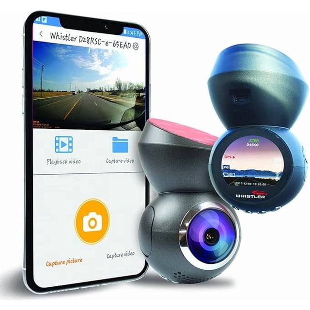 Whistler D28RS 1080P Dash Cam with Built-in WiFi & GPS, 1.2” LCD Screen, G-Sensor, 120° Wide Angle, Loop Recording, Parking Monitor Car Security Camera