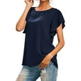 thumbnail image 4 of Xuanfei Women Crew Neck Ruffle Short Sleeve Back Cut Out Lace Up Blouse, 4 of 7