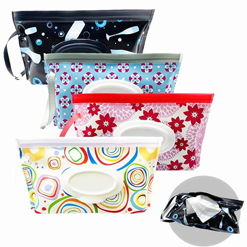 Reusable Travel Wipes Holder & Case VOONGOR Portable Refillable Wet Wipe Container Color Dots Lightweight Flushable Diaper Wipes Pouch for Baby
