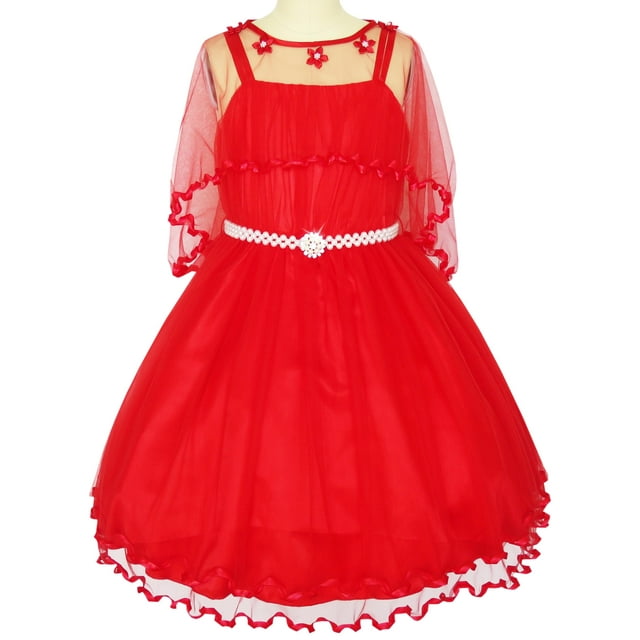 Robe de Fille Fleur Ceinture de Perles Concours Mariage Fête 10 Ans