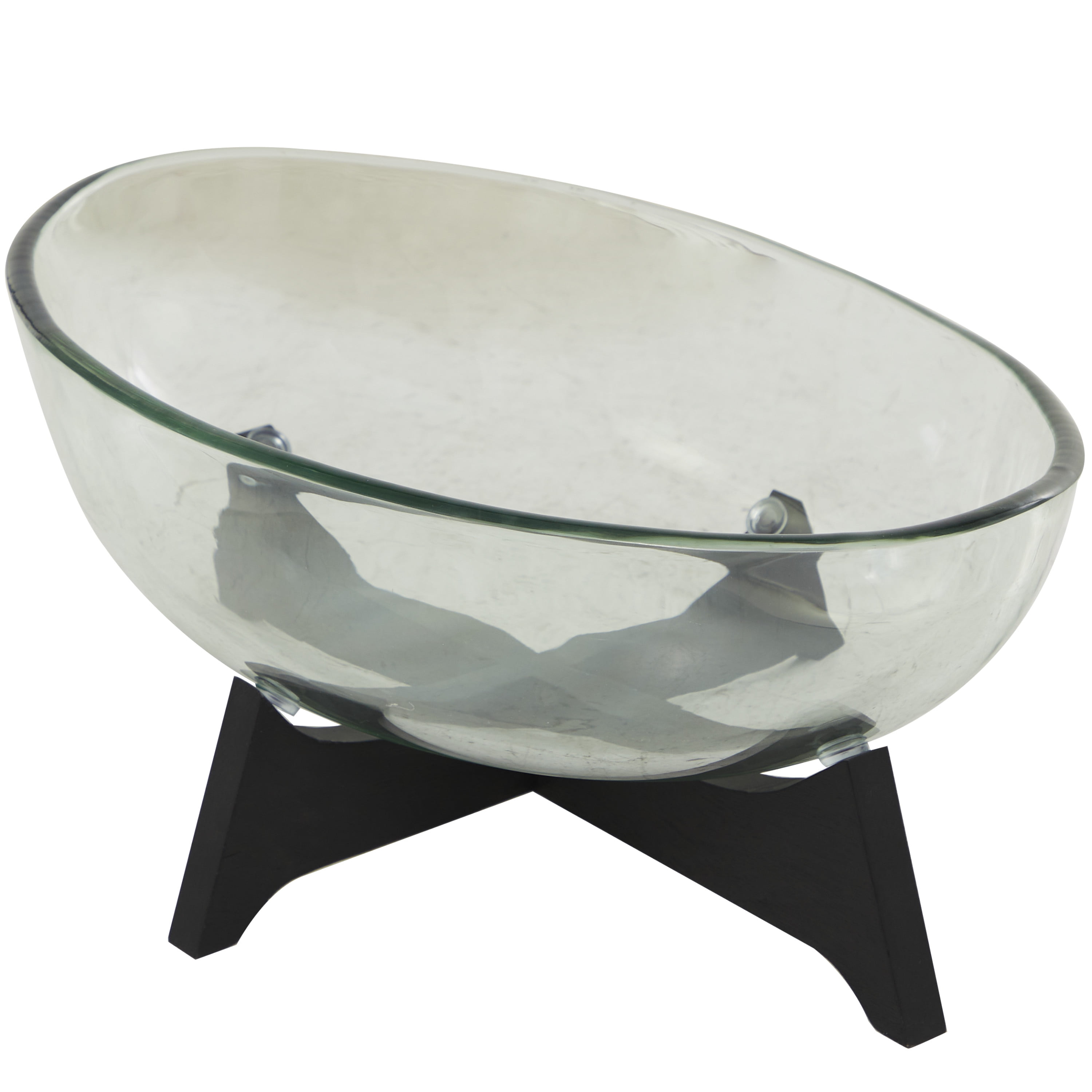 DecMode 18" x 8" Clear Glass Kitchen Serving Bowl with Black Wooden Base, 1-Piece