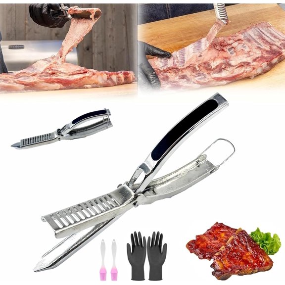 Rib Membrane Removal Tool,Stainless Steel Rib Prep Tool Membrane Remover,BBQ Rib Prep Tool with Arc Clamp & Non-Slip Grip for Easy Rib Skinner,Kitchen Gadgets for Barbecue Enthusiasts & Chefs