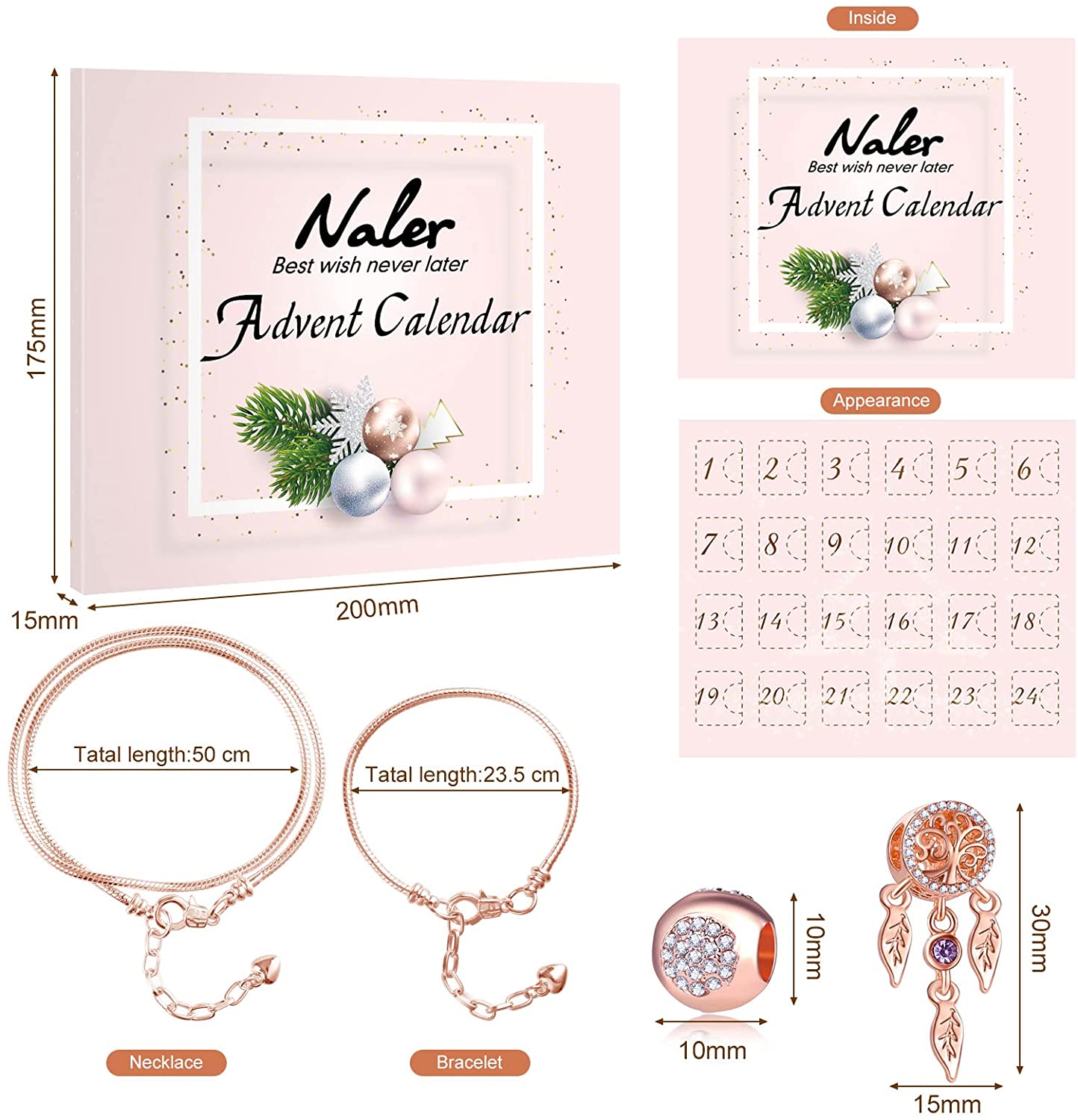 Naler Rose Gold Jewelry Advent Calendar for Women photo 7