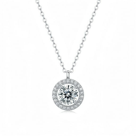 Lyee Cyee Little Sun 1.0 Carat Moissanite S925 Silver 18K White Gold Plated Necklace for Women Wedding Anniversary Birthday Gifts
