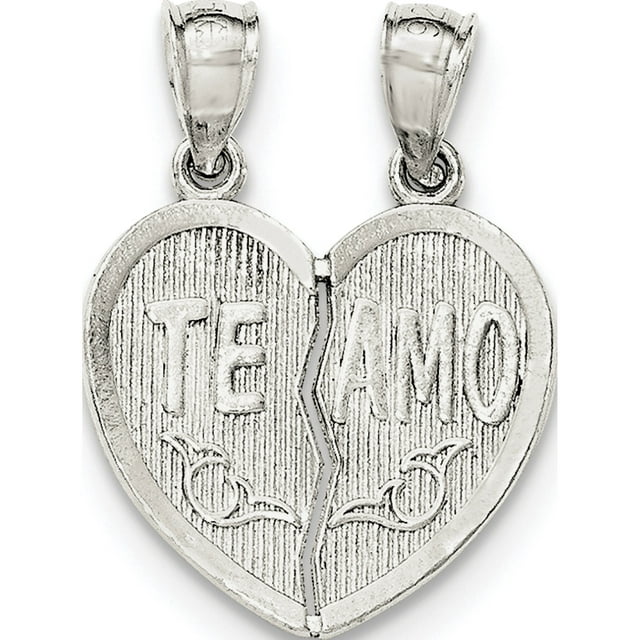 925 Sterling Silver Polished Te Amo Break Apart Heart Pendant / Charm