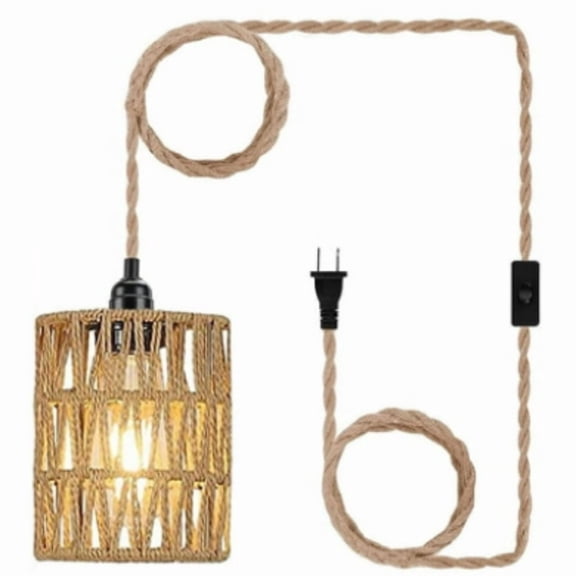 CY5O5ee Hanging Lamps Rattan Pendant Light with Plug in Cord Farmhouse Vintage Hanging Lamps for Dining Room Bedroom Living Room Decor