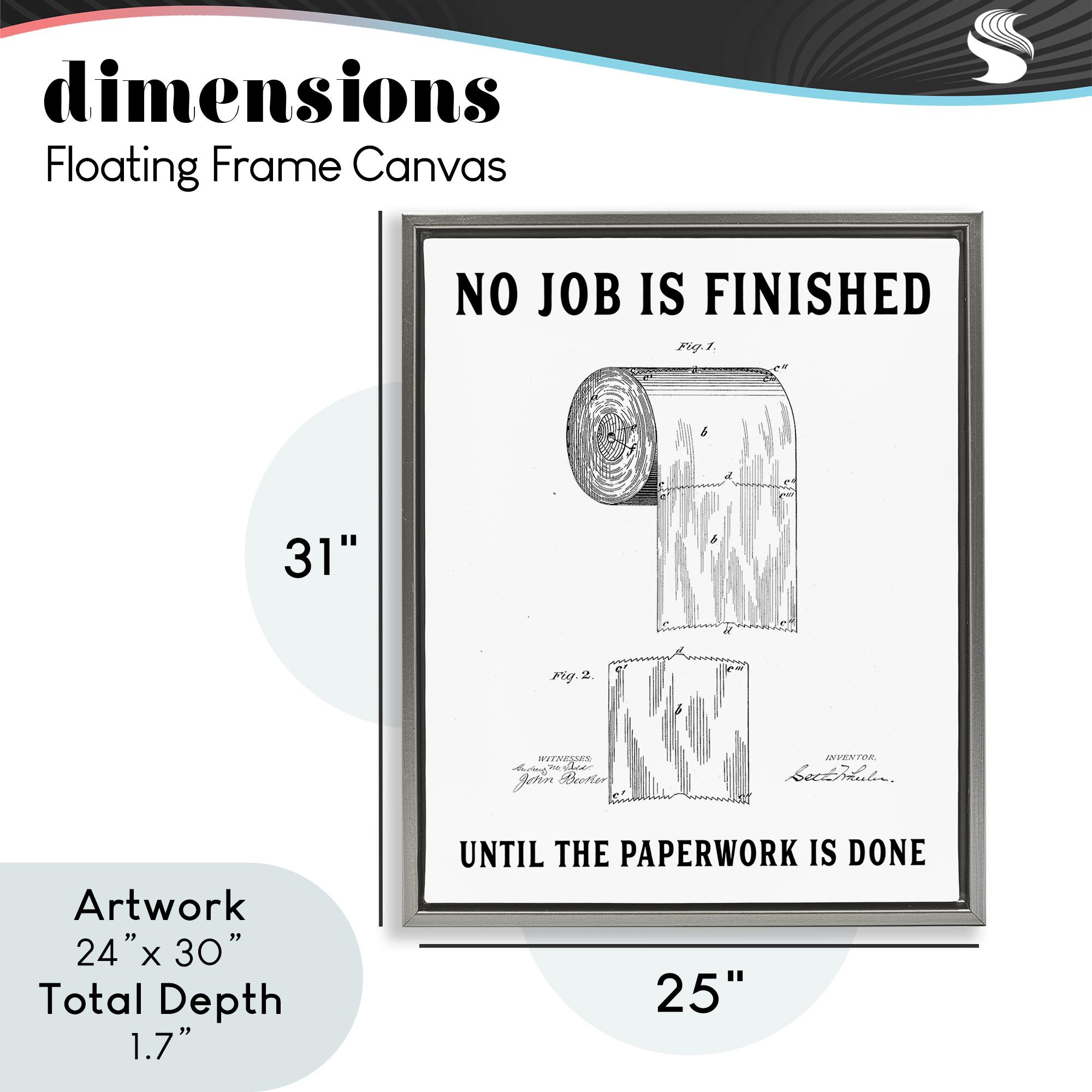 No Job Finished Toilet Paper Gray Framed Floater Canvas Wall Art, design by Lettered and Lined