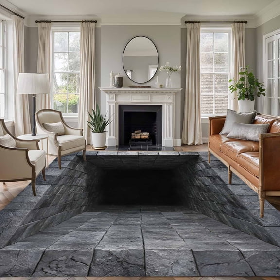 Large Area Rugs for Living Room Bedroom, Optical Illusion 6'x9' Rug Washable Carpet Runner Indoor Outdoor, Abstract 3D Black Grey Looks Like Holes Non Slip Floor Mats Rug for Kitchen, Playroom