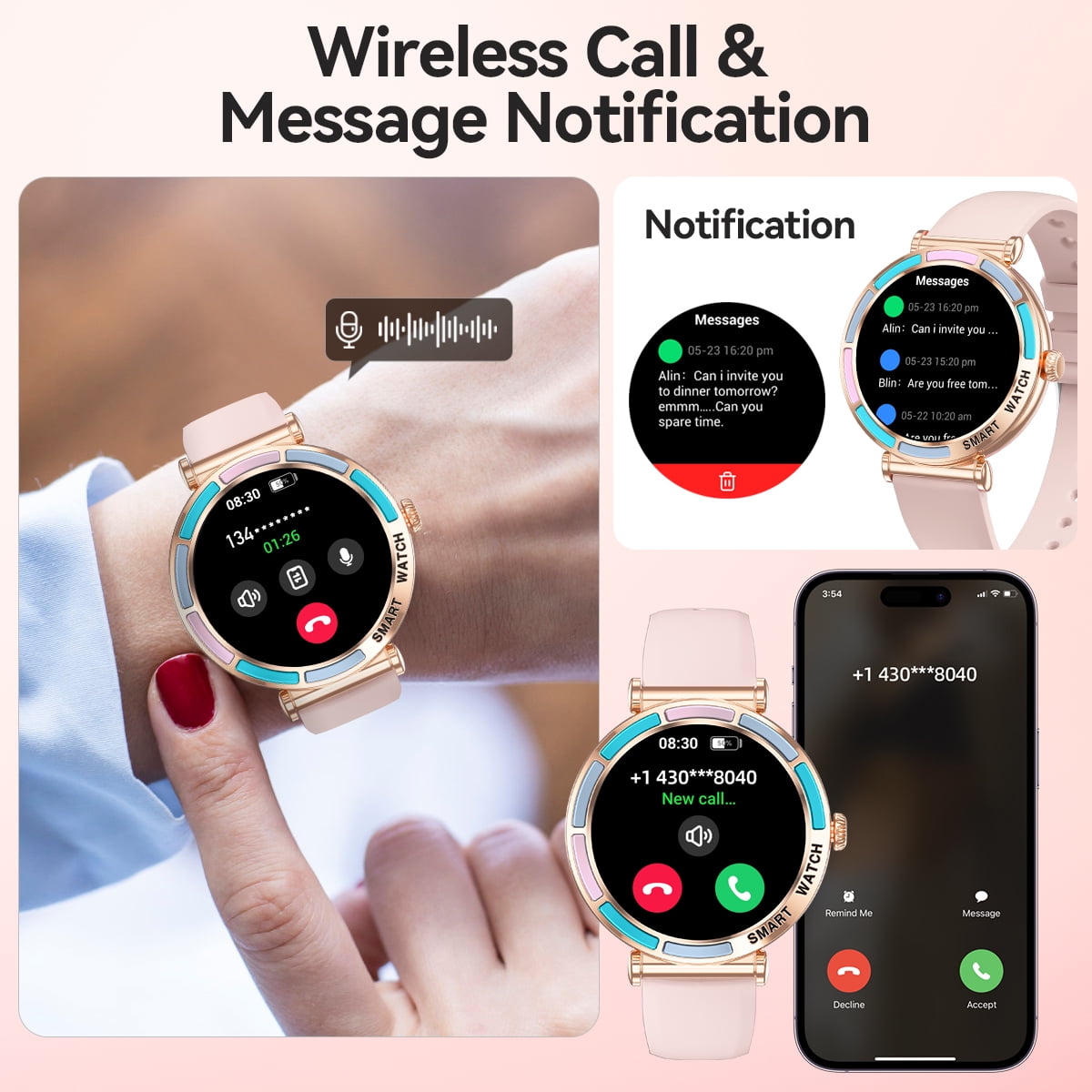 Smart Watch Bluetooth Call(Answer/Make Calls) IP67 Waterproof Fiteness Tracker Step Pedimeter 100+ Sports Modes for Android Ios Women Smartwatch